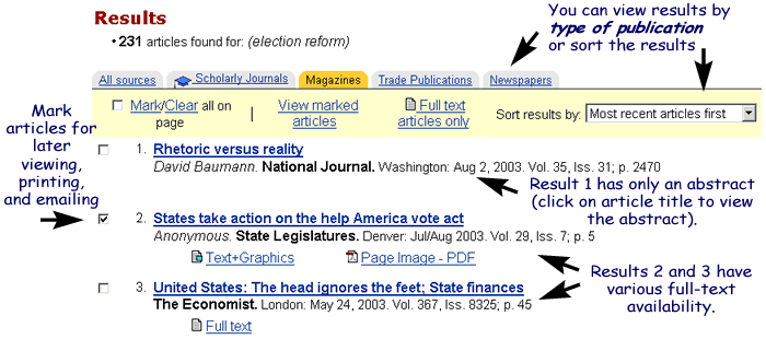 Screenshot of ProQuest search results interface.