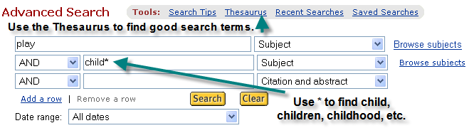 ERIC Database Search Screen Shot