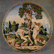 'The Fall of Man.' Platter, Renaissance majolica, Rimini