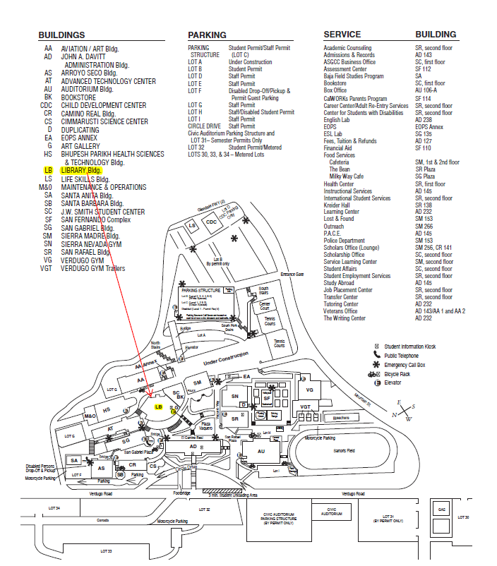 Glendale College Library Campus Map