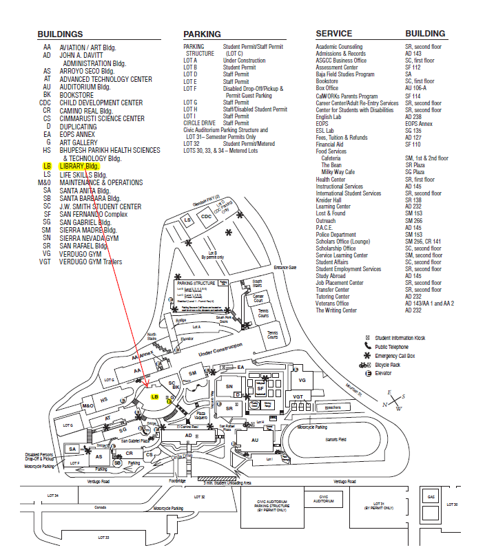 glendale community college map Glendale College Library Campus Map glendale community college map