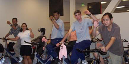 APE students on exercise bikes